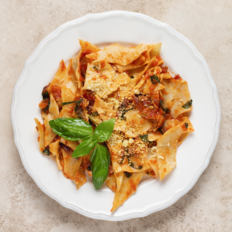 Maltagliati with Onion-Tomato Sauce